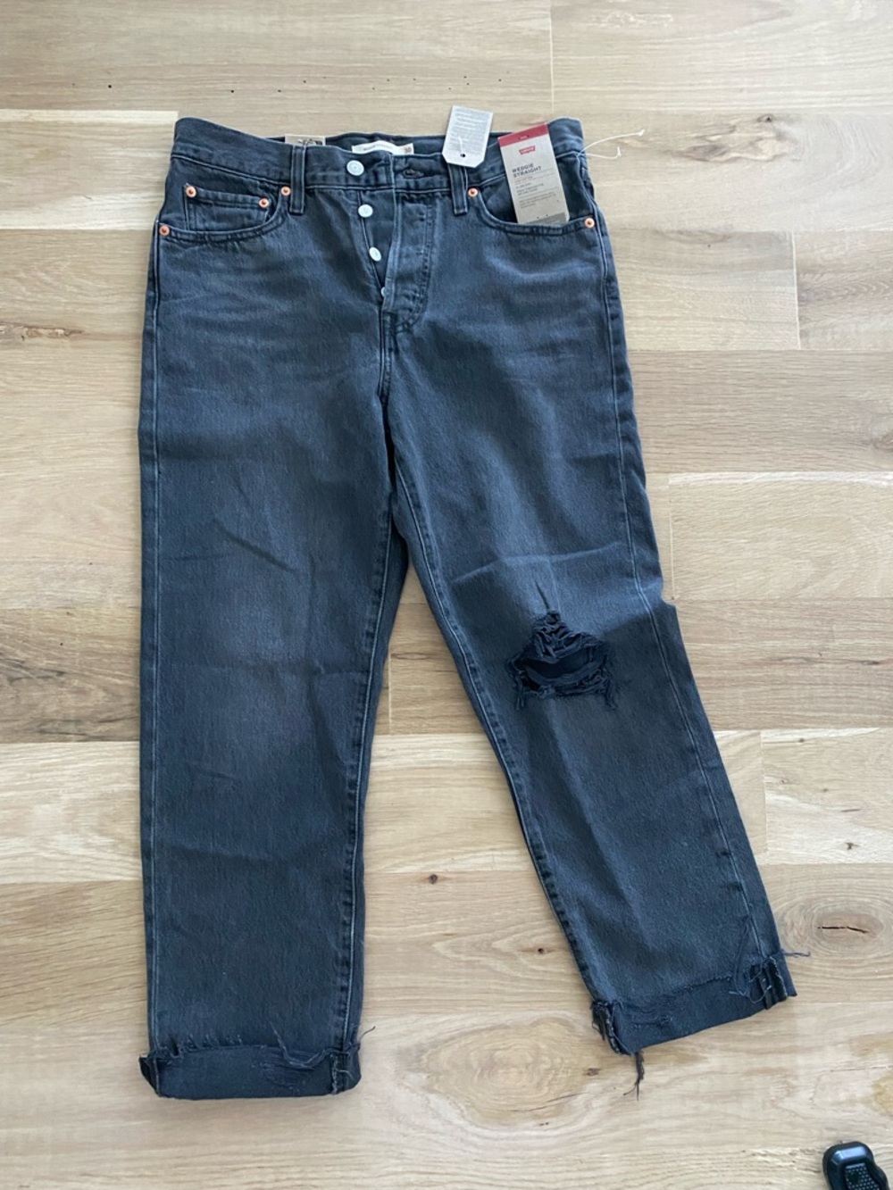Levi's Black Relaxed Distressed Button-Fly Jeans